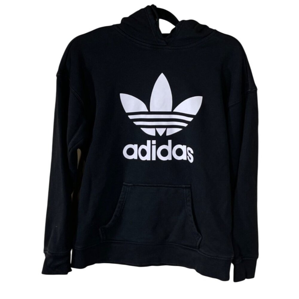 Adidas Trefoil Hoodie Sweatshirt Black White Logo S Small Women's